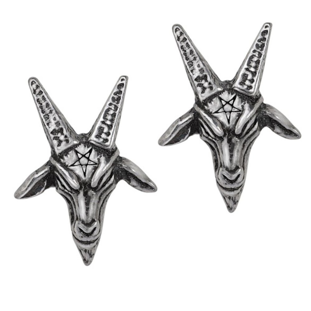 Alchemy Gothic Baphomet Goat Head Pentagram Earrings NWT
